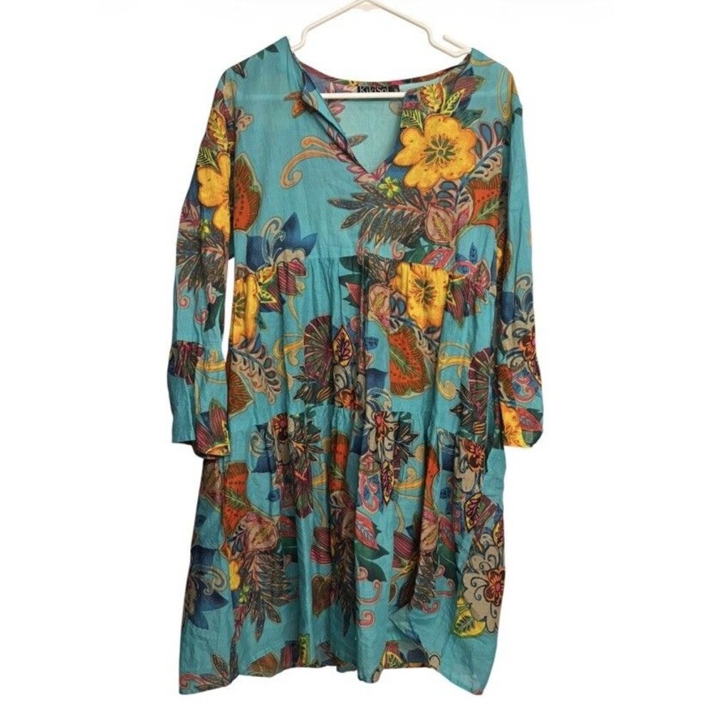 KikiSol Dress Womens Boho Artsy Tunic Beach Coverup Babydoll Dress Sz S - Picture 2 of 7